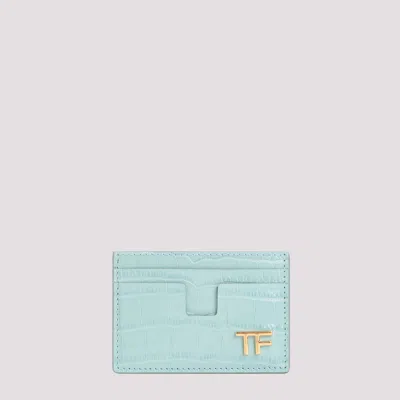 Tom Ford Pastel Pink Calf Leather Credit Cards Case In Blue