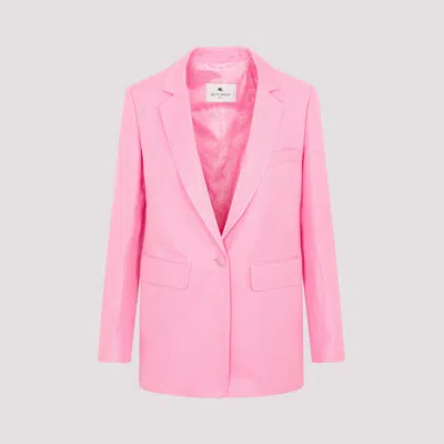 Etro Single-breasted Silk Linen Blazer Jacket In Pink