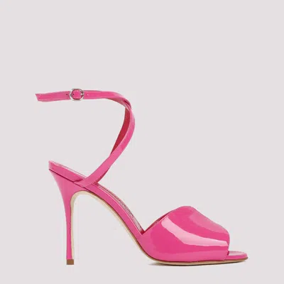 Manolo Blahnik Pink Patent Calf Leather Hourani Sandal In Pink & Purple