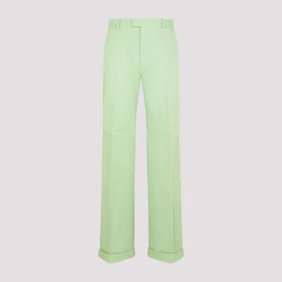 Bottega Veneta Pleated Cotton-twill Wide-leg Trousers In Green