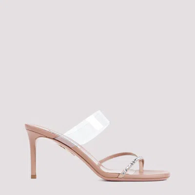 Aquazzura Movie 75 Pvc-trimmed Crystal-embellished Suede Mules In Nude & Neutrals