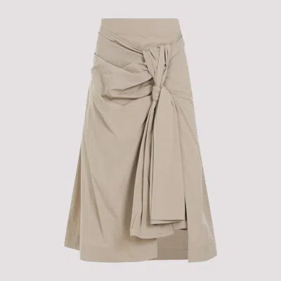 Bottega Veneta Sand Compact Knot Cotton Midi Skirt In Nude & Neutrals
