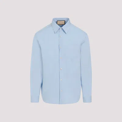 Gucci Over Boxy Logo-embroidery Cotton-poplin Shirt In Blue