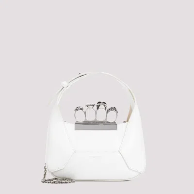 Alexander Mcqueen Soft Ivory Leather Jewelled Hobo Mini Bag In White