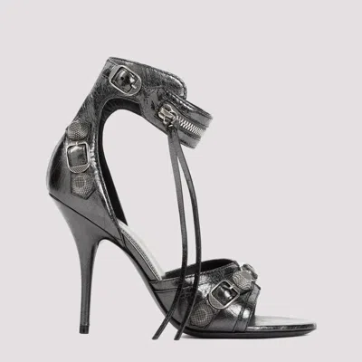 Balenciaga Steel Grey Silver Sheep Leather Cagole H110 Sandals In Metallic