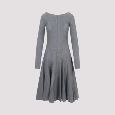 Khaite Dany Long Sleeve Wool Midi Dress In Grey