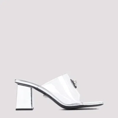 Versace Transparent Pvc And Silver Leather Mules In Metallic