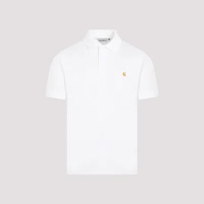 Carhartt White And Gold S/s Chase Pique Polo