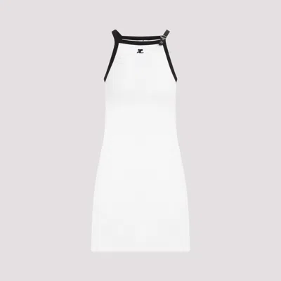 Courrèges White Black Buckle Contrast Cotton Mini Dress