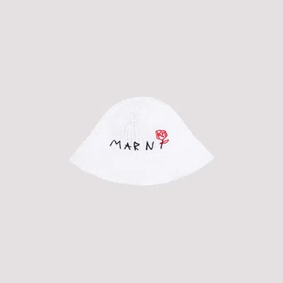 Marni White Crochet Cotton Bucket Hat