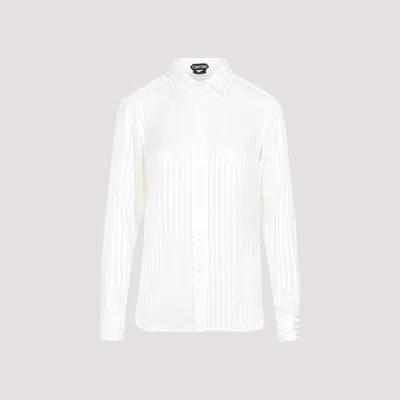 Tom Ford White Ecru Silk Striped Shirt In Nude & Neutrals