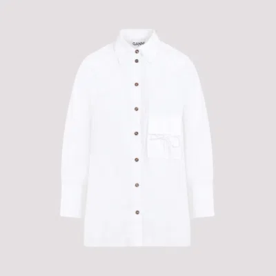 Ganni Oversize Raglan Cotton Poplin Shirt In White