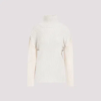 The Row Dua Rib-knit Cotton And Cashmere Jumper In Nude & Neutrals