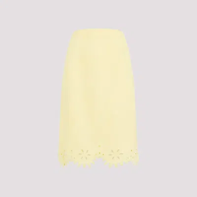 Bottega Veneta English Embroidery Viscose And Silk Skirt In Chalk/banana
