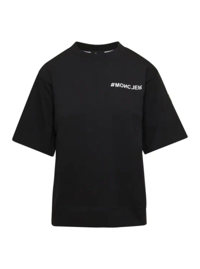 Moncler Black Crewneck T-shirt With Logo In Cotton Woman