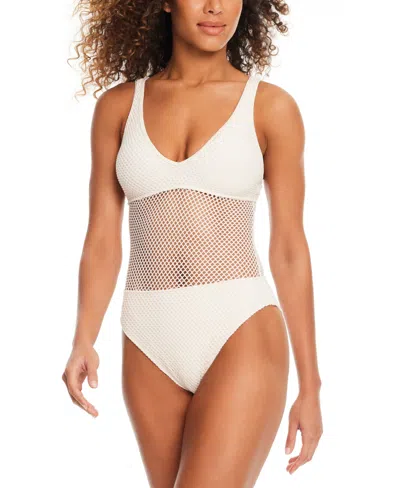 Sanctuary Crochet Scoop-neck High-cut One-piece Swimsuit In White Sand