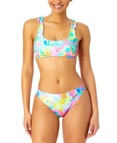 Salt + Cove Salt Cove Juniors Swirl Print Ruffle Strap Bikini Top High Leg Bikini Bottoms Created For Macys In Multi