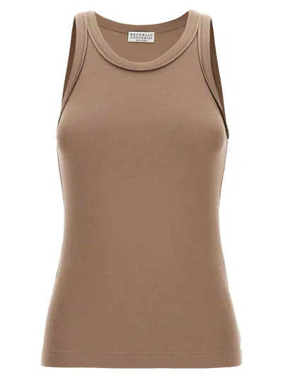 Brunello Cucinelli Ribbed Top In Brown