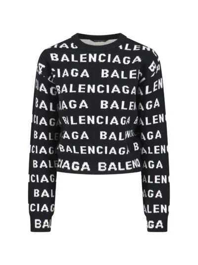 Balenciaga Women's Bal Horizontal Allover Cropped Jumper In Black