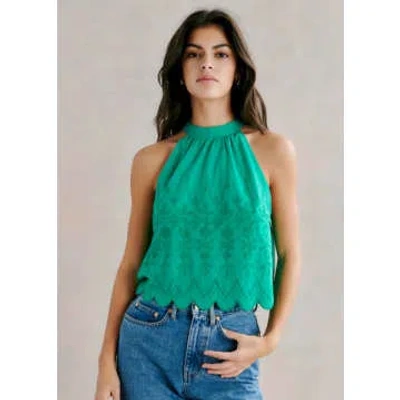 Petite Mendigote Tom Sleeveless Embroidered Top In Green