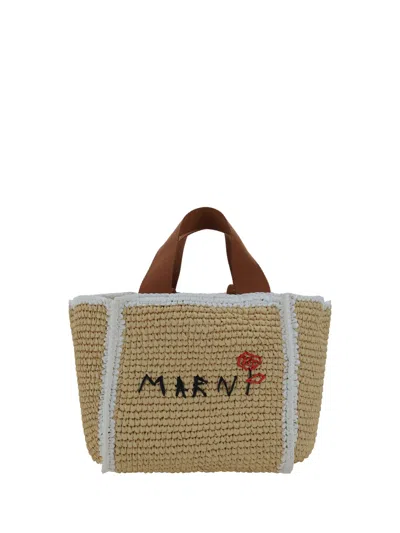 Marni Sillo Handbag In Natural/white/rust