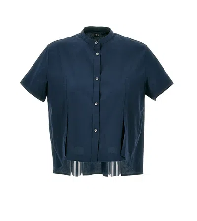 Fay Cotton Shirt With Mandarin Collar In Blue