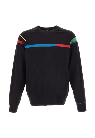 Ps By Paul Smith Stripe-detail Organic Cotton Jumper In Nero