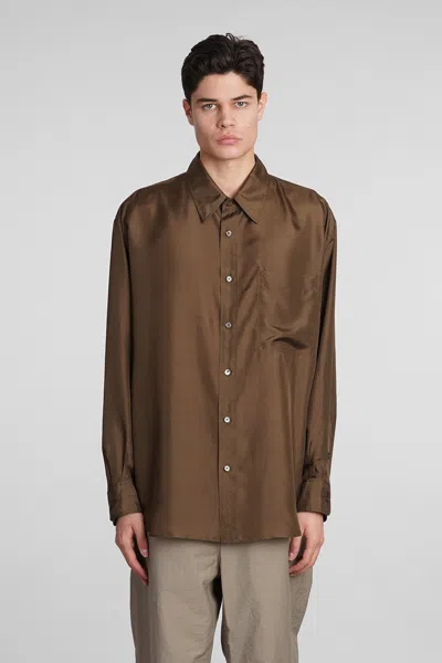 Lemaire Straight-collar Silk Shirt In Braun