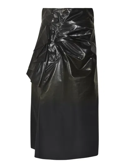 Maison Margiela Ruched Detail Coated Midi Skirt In 961 Black Shiny