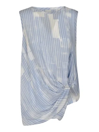 Yohji Yamamoto Sleeveless Striped Back Top In White,light Blue