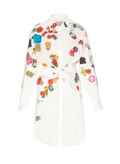 Marni Floral-print Cotton-poplin Shirt Dress In White
