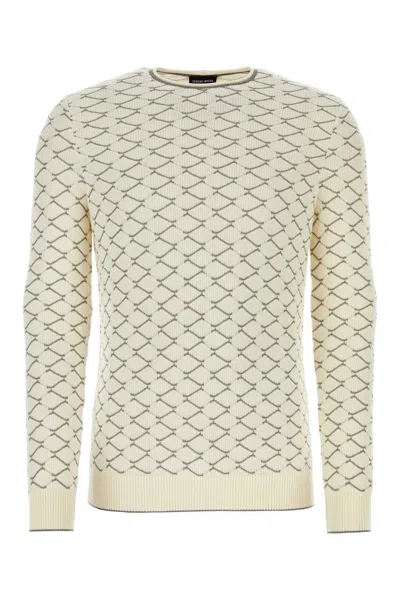 Giorgio Armani Ivory Cotton Blend Sweater In Beige