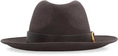 Valentino Garavani Valentino Vlogo Signature Curved Wide Brim Fedora Hat In Grey