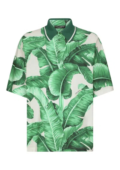 Dolce & Gabbana Banana-tree Print Oversize Polo Shirt In Green