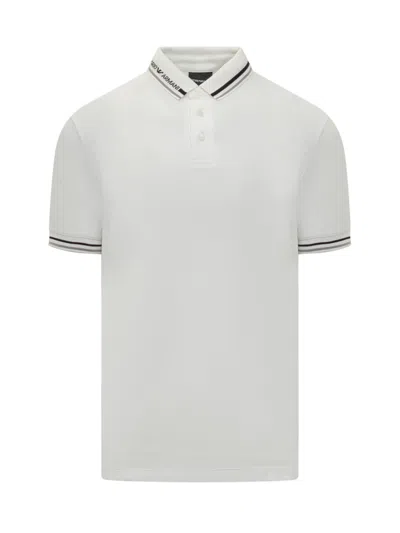 Emporio Armani Logo-jacquard Cotton Polo Shirt In White
