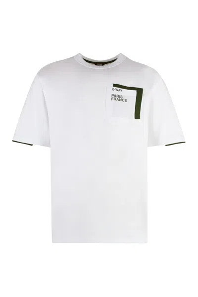 K-way Fantome Cotton Crew-neck T-shirt In Anx White Green Cypress