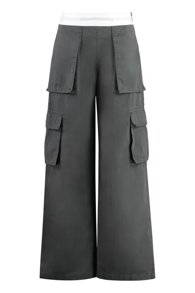 Alexander Wang Logo-jacquard Cotton Cargo Trousers In Dark Grey