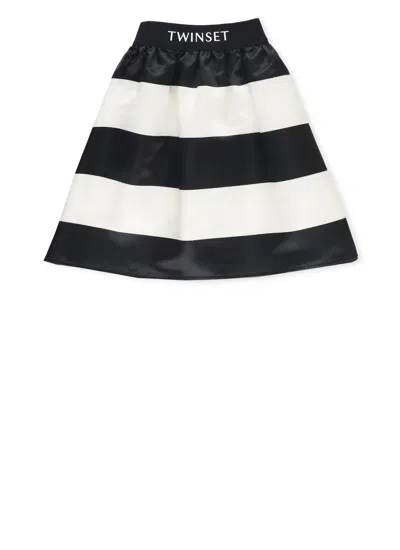 Twinset Kids' Striped Mini Skirt In Black
