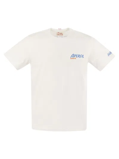 Mc2 Saint Barth T-shirt With Print On Chest And Back Aperol Special Edition In White