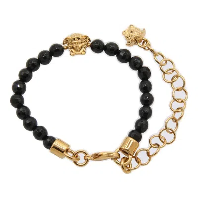 Versace Medusa Beaded Clasp Fastened Bracelet In Goldblack