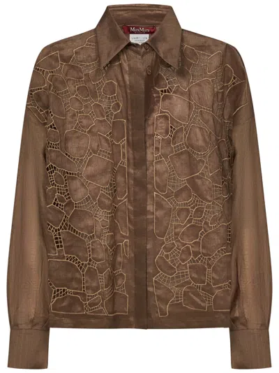 Max Mara Sheer Picasso Lace Shirt In Brown