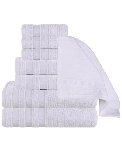 Superior Brea Zero Twist Cotton Ribbed Geometric Border Plush 8pc Towel Set In Gray