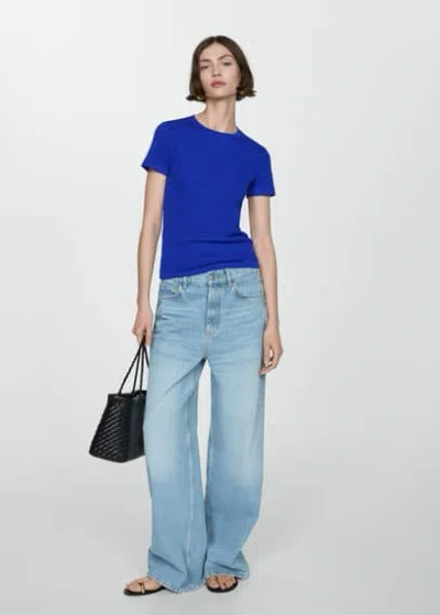 Mango Knitted Short-sleeve T-shirt Blue