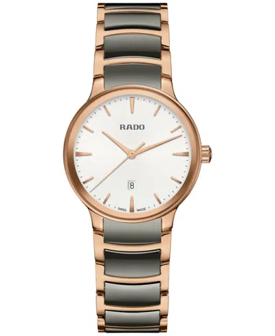 Rado Women's Swiss Centrix Gray Ceramic & Rose Gold Pvd Bracelet Watch 31mm In Silver-white