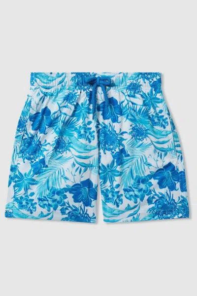 Vilebrequin Kids' Boys Blue Tropical Swim Shorts In Blanc Blue