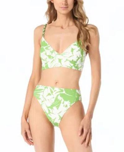 Michael Kors Michael  Womens Printed Bikini Top Full Coverage Bikini Bottoms In Green Apple