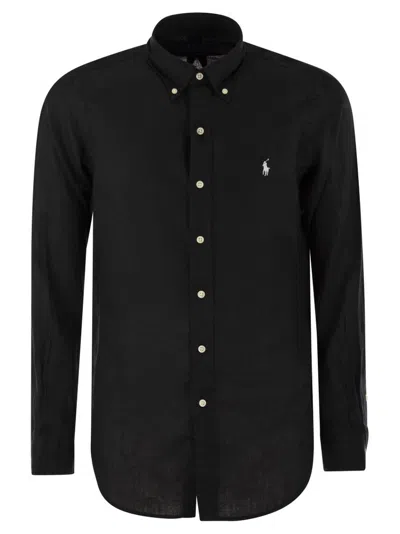 Polo Ralph Lauren Logo Embroidered Buttoned Shirt In Black