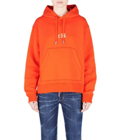 Dsquared2 Be Icon Logo Printed Drawstring Hoodie In Red