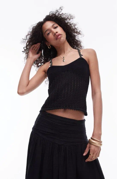 Topshop Knit Shell Strap Cami Top In Black