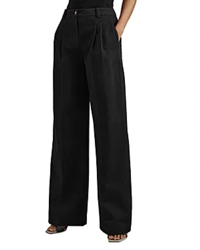 Reiss Astrid - Washed Black Petite Cotton Blend Wide Leg Trousers, Us 2